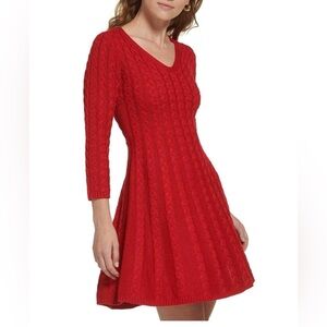 Elegant Red Cable Knit Dress